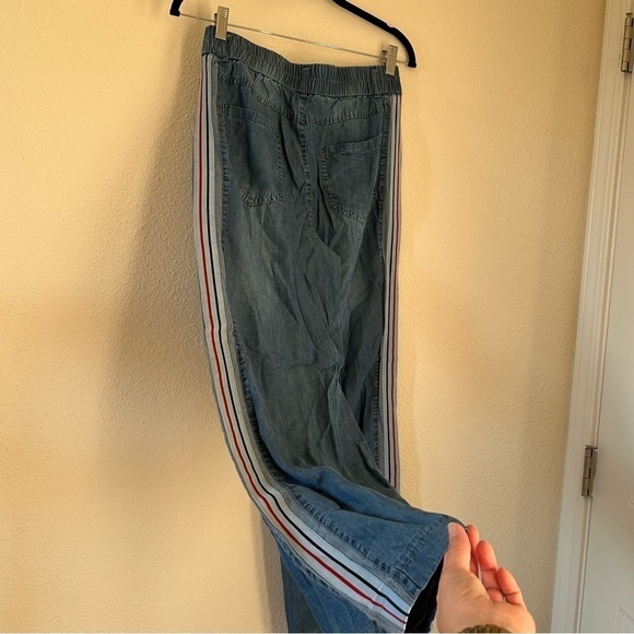 Coeur De Vague Blue Chambray Side Stripe Wide Leg Pants Women Medium - Picture 5 of 8